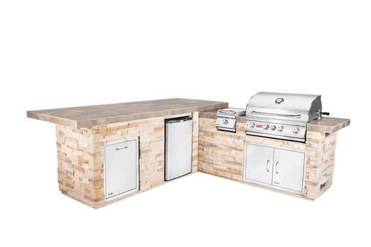 Gourmet Q L Shaped Outdoor Kitchen & Grill Rock