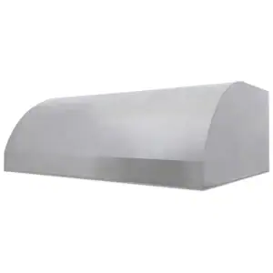 Blaze 42-inch stainless steel outdoor vent hood front view|Blaze 42-inch vent hood angled view|Blaze 42-inch vent hood LED lights detail|Blaze vent hood twin motor system|Blaze 42-inch vent hood installed in outdoor kitchen|Blaze vent hood control panel close-up