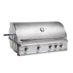 Blaze Professional LUX 44-inch built-in gas grill front view|Blaze Pro LUX 44 grill cooking surface detail|Blaze Professional LUX 44-inch grill with hood open|Blaze Pro LUX 44 grill rotisserie system close-up
