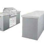 Bull Versa Q outdoor kitchen island L-shape configuration with grill open|Bull Versa Q kitchen island adjacent parallel configuration|Bull Versa Q kitchen island parallel layout view