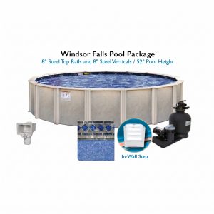 Windsorfalls 52" Above Ground Pool Kit with in-wall steps shown for backyard pool supplies in Long Island.