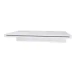 CMP Natural Wonders 48-inch white pool waterfall with back port|CMP pool waterfall water curtain close-up|Natural Wonders waterfall mounted on pool wall|CMP waterfall and fountain pool combination|Raised pool wall with CMP white waterfall feature