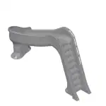 Global Pool Products Sidewinder deck mounted pool slide|Sidewinder pool slide front angle|Sidewinder slide side view|Sidewinder pool slide rear view|Sidewinder slide lifestyle backyard installation|Sidewinder slide ladder detail|Sidewinder pool slide assembly top view|Sidewinder slide flume detail|Sidewinder pool slide bottom angle