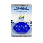 Lo-Chlor Miraclear gel pool clarifier tab packaging|Miraclear clarifier tab side view|Miraclear tab back label|Miraclear tab close-up