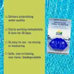 Lo-Chlor Miraclear gel pool clarifier tab packaging|Miraclear clarifier tab side view|Miraclear tab back label|Miraclear tab close-up
