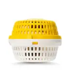 PoolRx+ Yellow/White mineral sanitizer unit for 100-400 gallon spas|PoolRx+ mineral sanitizer cylinder close-up