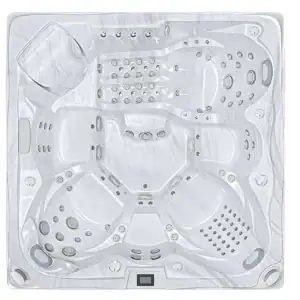 SpaEase Bahama 7-person hot tub exterior view|SpaEase Bahama spa interior layout|SpaEase Bahama hot tub aerial view|SpaEase Bahama spa jet detail|SpaEase Bahama hot tub waterfall feature|SpaEase Bahama spa LED cup holders|SpaEase Bahama hot tub evening lighting|SpaEase Bahama spa therapy seats