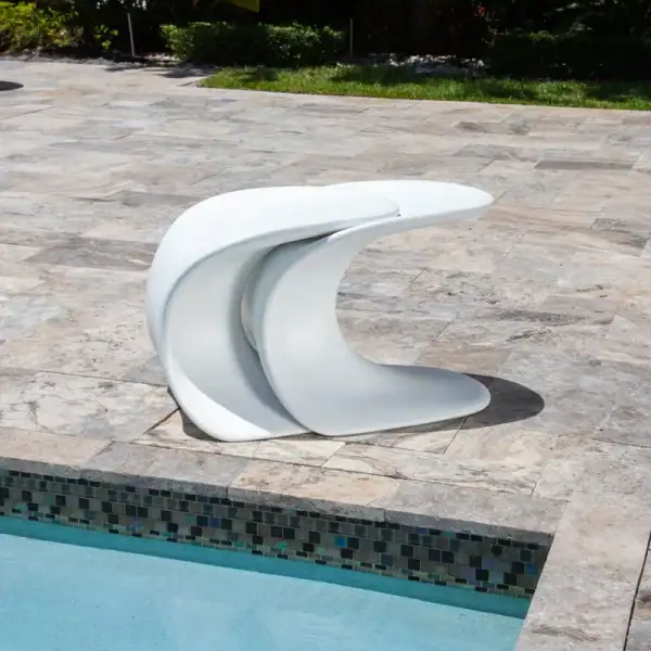 Tenjam Drift in-pool lounger stool on tanning ledge|Tenjam Drift stool lifestyle poolside|Tenjam Drift stool dimensions