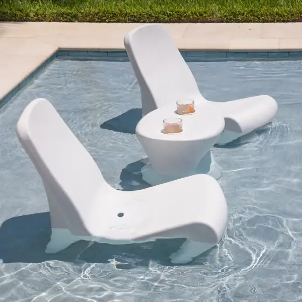 Tenjam Freelo in-pool chair on sun shelf|Tenjam Freelo chair poolside view|Tenjam Freelo chair white granite on beach entry|Tenjam Freelo chair white rendering|Tenjam Freelo chair dimensions