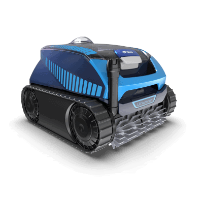 The Polaris FREEDOM™ Plus Cordless (FRP550CTLR) pool cleaner rests beside a modern Long Island pool.