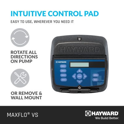 The Hayward MaxFlo VS control pad features an easy-to-use blue display screen for pool supplies in NY.