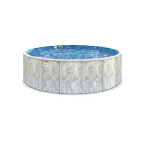 The Coastal Mist Round 52" Above Ground Pool set up in a backyard, perfect for Long Island summers.