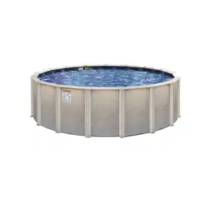 The Windsorfalls 52" round above-ground pool features a sturdy metal frame and sparkling water.
