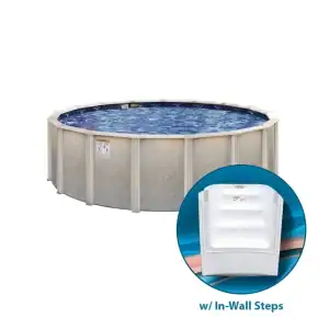 A Windsorfalls 52" round above-ground pool with in-wall steps from Pool Supplies Long Island.