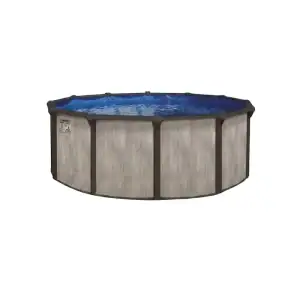 St.Luna Round 52" high above ground pool with gray exterior and blue water, shown in a backyard setting.