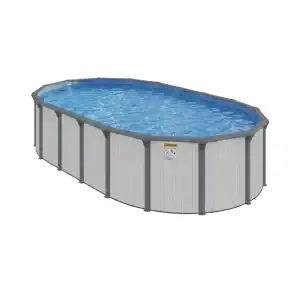 Whitehaven Oval 52" High Above Ground Pool set up in a NY backyard with clear blue water and sturdy frame.