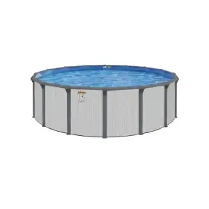 The Whitehaven Round 54" Above Ground Pool is shown fully assembled in a sunny New York backyard.