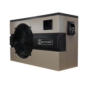 A Hayward pool heat pump with a large black fan and digital display, available in Long Island and Queens.