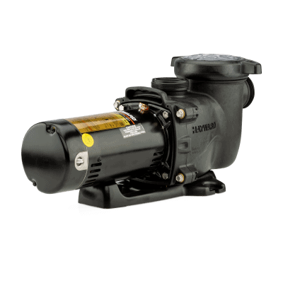 A black Hayward pool pump with motor is displayed against a clean white background.