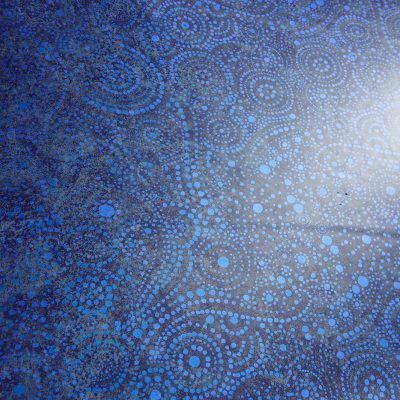 Starlight Swirl features abstract blue dots and circles, evoking pool supplies from Long Island & Queens.