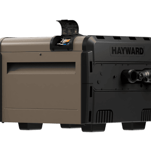 The Universal H-Series Heater 200K BTU w/ OmniX is displayed at a pool supplies store in Queens, NY.
