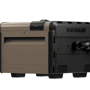A Hayward pool heater in brown and black sits ready for use, suited for pools in Long Island and Queens.