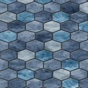 Hexagonal blue and gray mosaic tiles form a seamless pattern, ideal for pool supplies in Long Island.