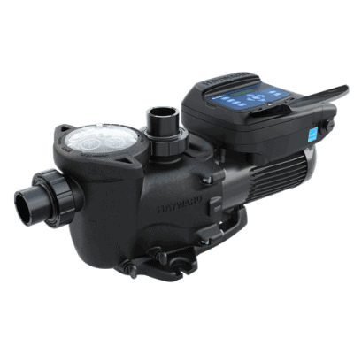 The MaxFlo VS 500 Pump, 1.65HP (W3SP2303VSP), is displayed beside pool supplies on a shelf.