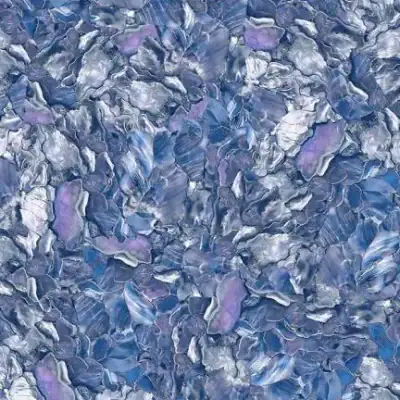Moonstone Bay’s abstract blue, purple, and gray layers suggest tranquil Long Island poolside vibes.