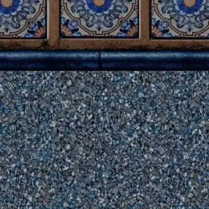 The Pacific Tile/Sea Slate Floor displays blue patterned borders and a textured blue-gray mosaic in NY pools.
