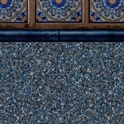 The Pacific Tile/Sea Slate Floor displays blue patterned borders and a textured blue-gray mosaic in NY pools.