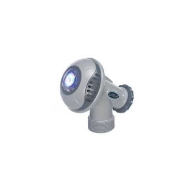 Carvin StarBright Color LED Pool Light (94132800G) in gray features a blue lens and threaded connectors.