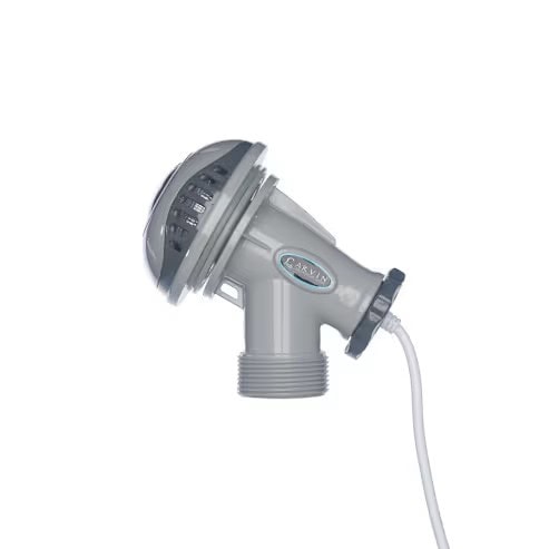 Gray Carvin StarBright Color LED Pool Light with remote, model 94132800G, shown on a white background.
