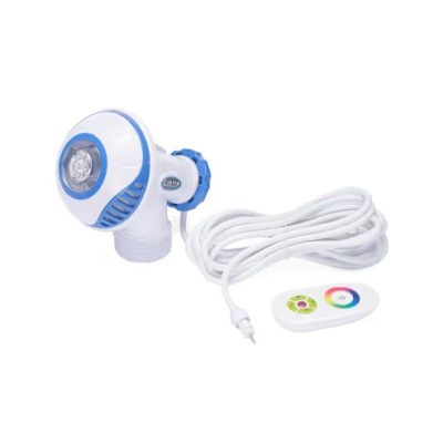 The Carvin StarBright Color LED Pool Light, shown in white, features a remote and an extra-long cord.