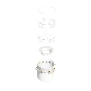 Exploded view of the TruFit Bubbler Plastic Parts Kit shows its circular, transparent components above.